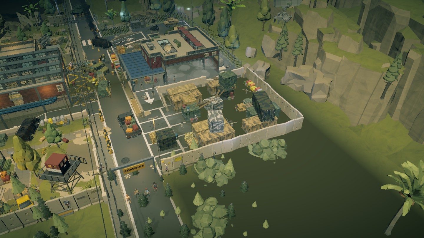 The stronghold perimeter: blast walls, watchtower and supply yard