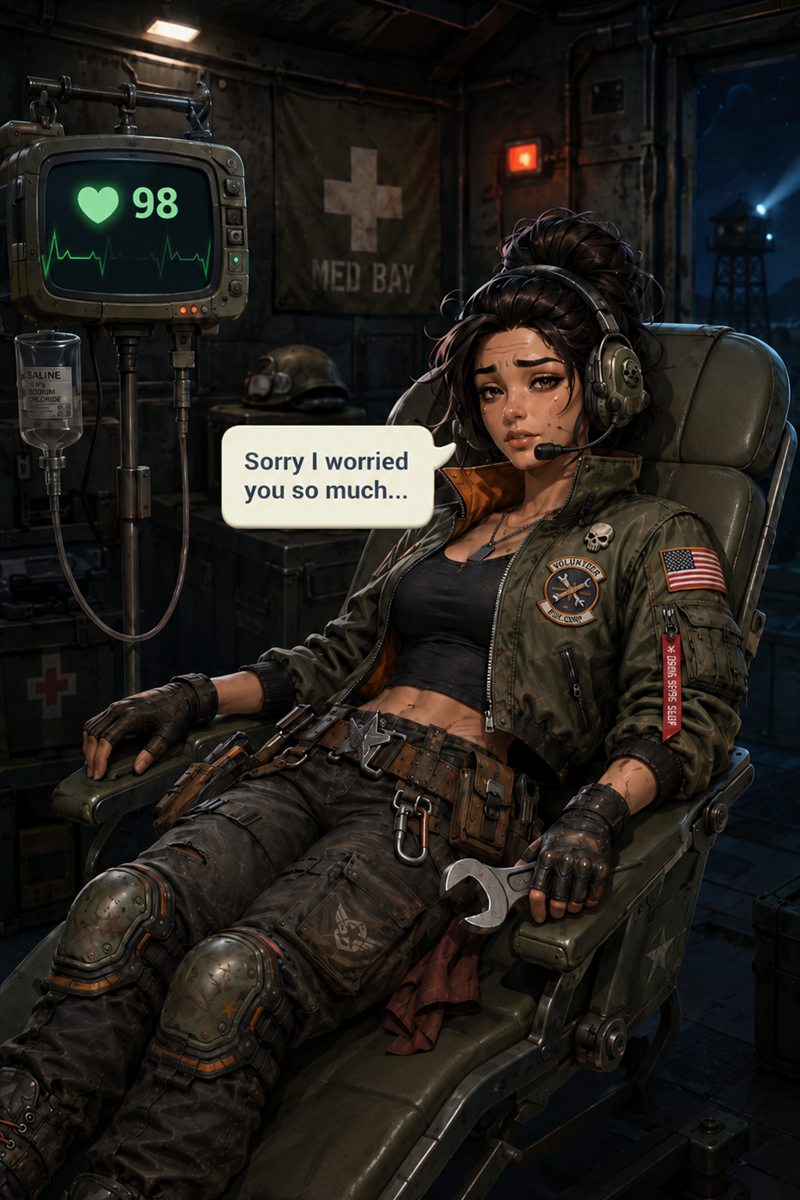 Jess recovering inside the field hospital