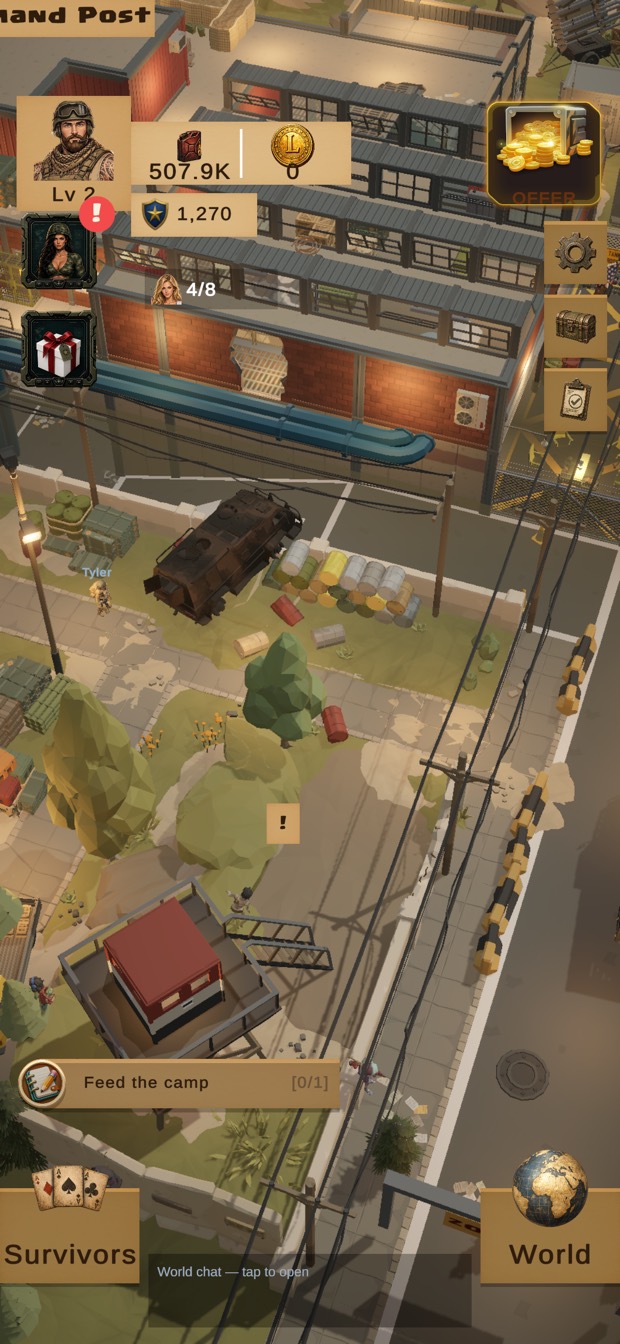 The base seen in game, with resources and daily tasks