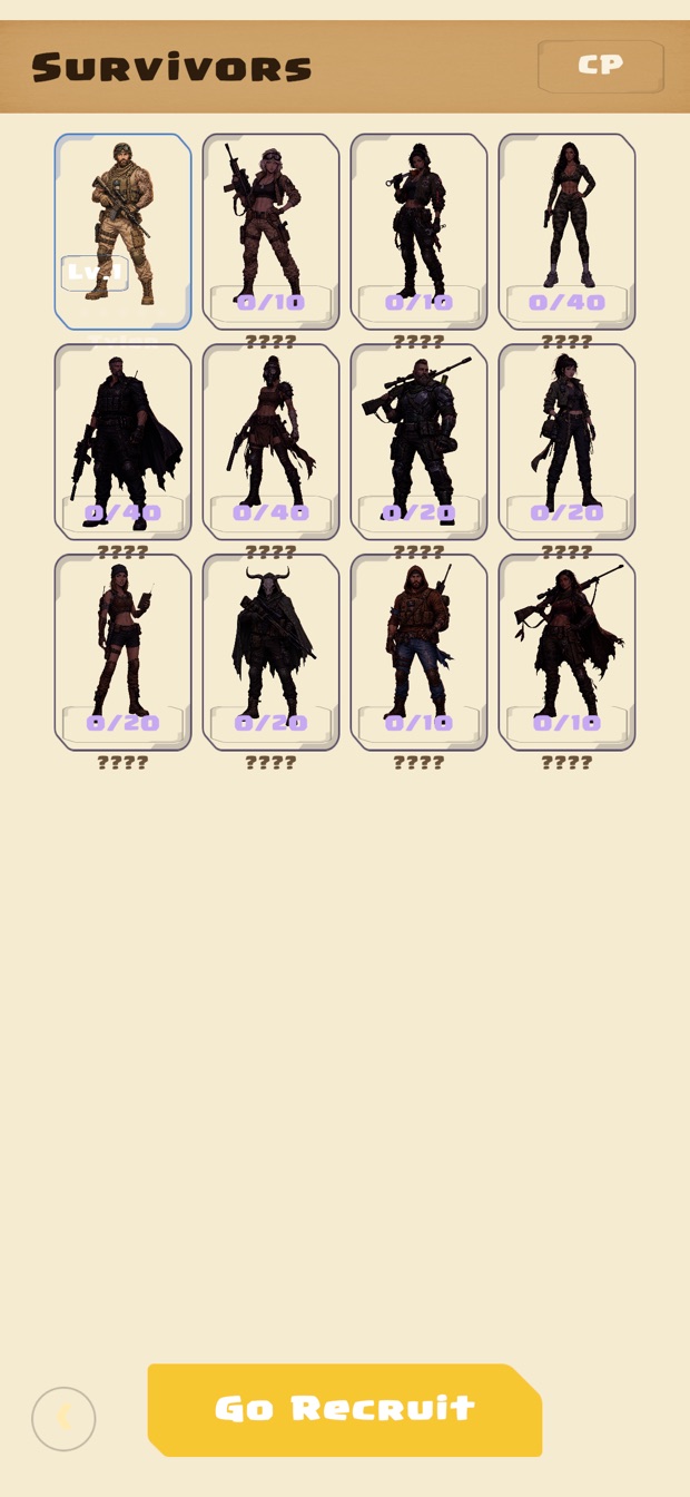 The survivor roster in game